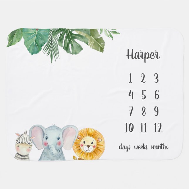 Cute Safari Baby Animals Milestone  Blanket (Horizontal)