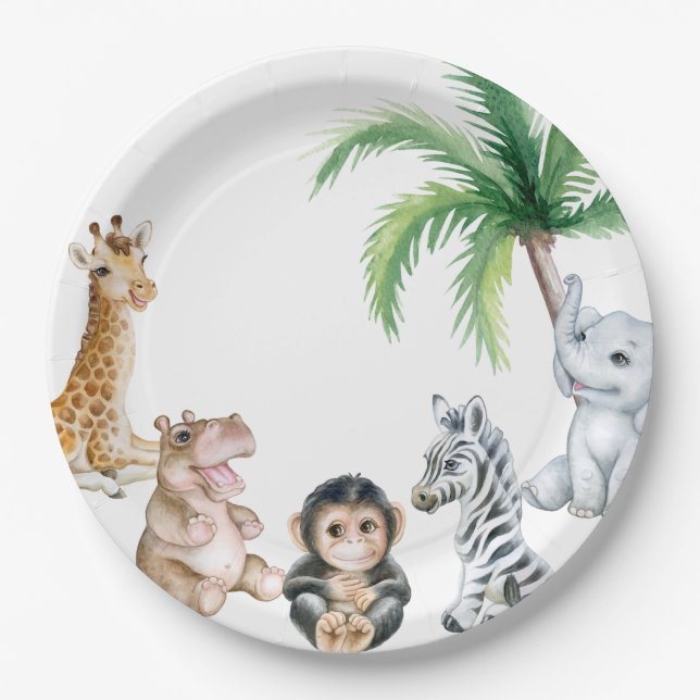 Cute safari baby animals  paper plates (Front)