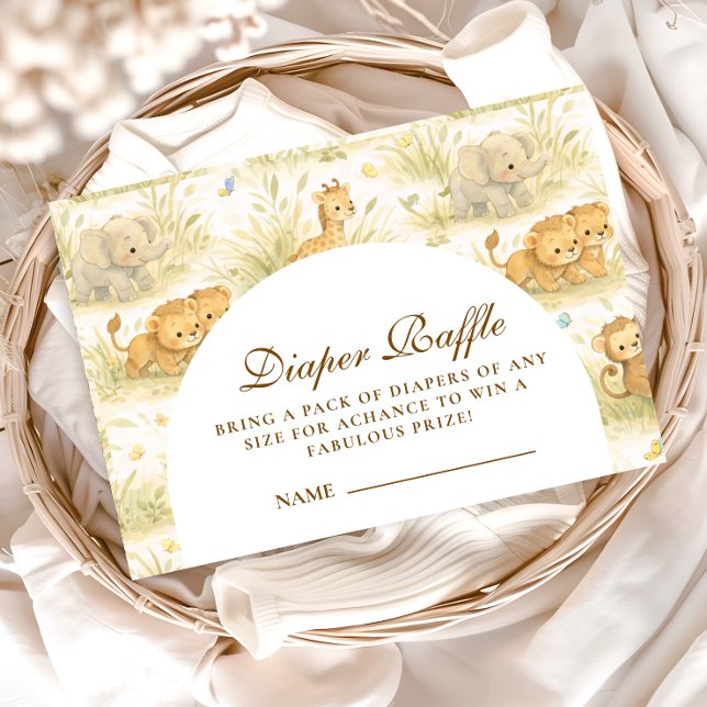 Cute Safari Baby Animals Storybook Diapper Raffle Enclosure Card (Creator Uploaded)