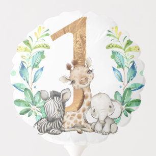 Cute Safari Baby Animals Wild One Birthday Balloon