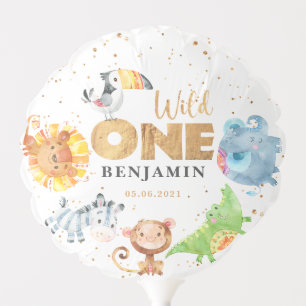 Cute Safari Baby Animals Wild One Birthday Balloon