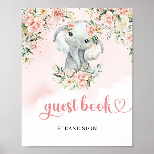 Cute safari baby elephant blush guest book sign