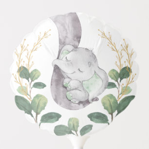 Cute Safari Baby Elephant Greenery 1st Birthday Balloon