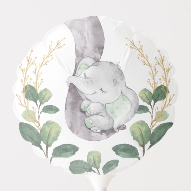 Cute Safari Baby Elephant Greenery 1st Birthday Balloon (Front)