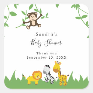 Cute Safari Baby Shower Background Jungle Animals Square Sticker
