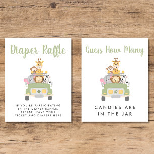 Cute Safari Baby Shower Games Poster Set