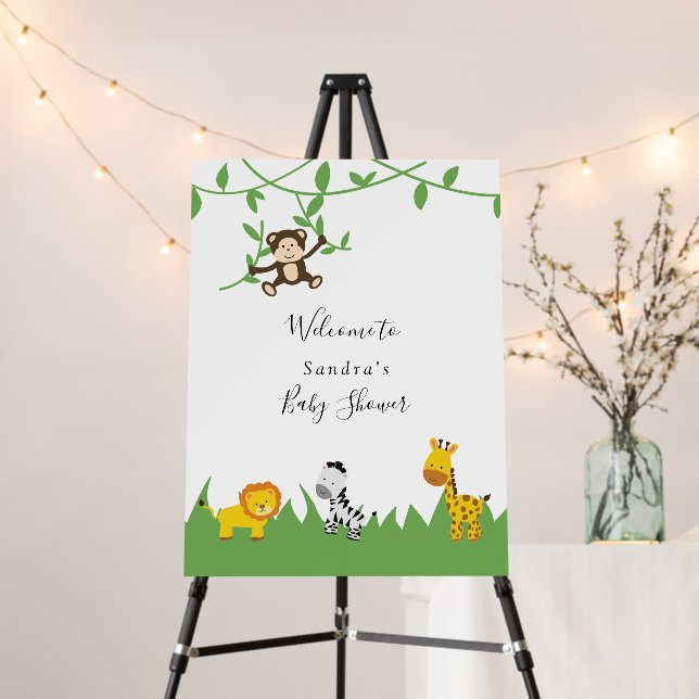 Cute Safari Baby Shower Welcome Sign Custom Kawaii (In Situ (Stand))