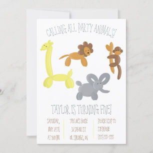 Cute Safari Balloon Animals Birthday Party Invitation