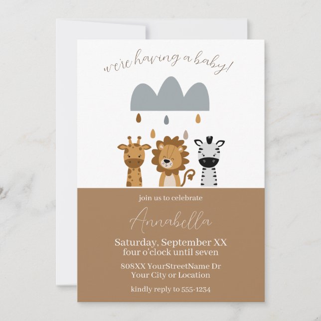 Cute Safari Boho Baby Animals Invitation (Front)