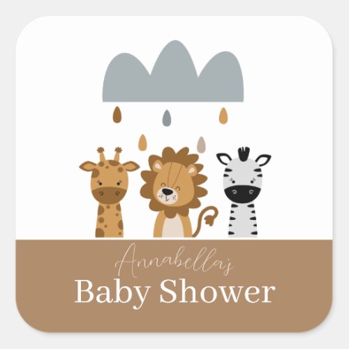 Cute Safari Boho Baby Animals Square Sticker