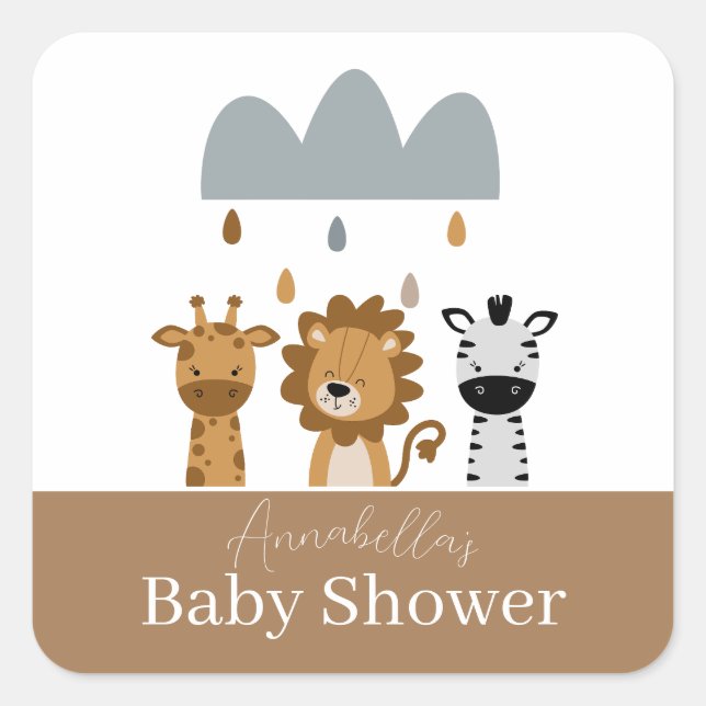Cute Safari Boho Baby Animals Square Sticker (Front)