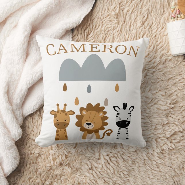 Cute Safari Boho Baby Animals Throw Pillow (Blanket)