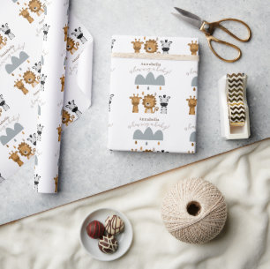 Cute Safari Boho Baby Animals Wrapping Paper