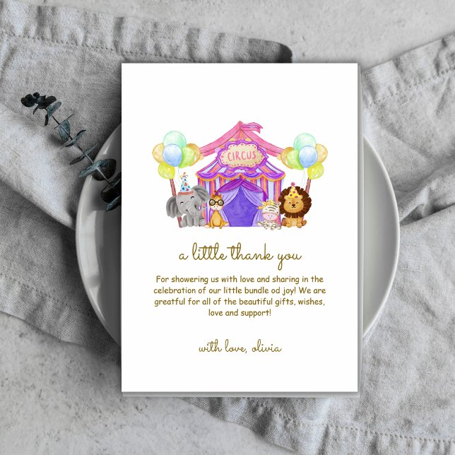 Cute Safari Circus Carnival Balloon Baby Shower  Thank You Card (Cute Safari Circus Carnival Balloon Baby Shower Thank You Card)