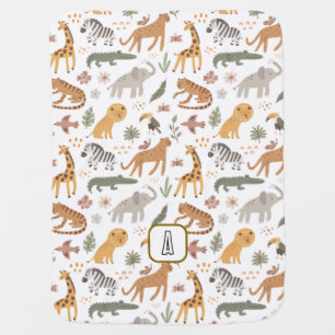Cute Safari Earthy Tan Animal Monogram Baby Blanket