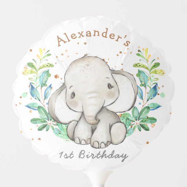 Cute Safari Elephant Birthday Party Balloon (Front)