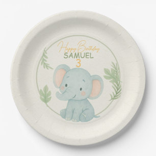 Cute Safari Elephant Jungle Kids Birthday Party Paper Plates