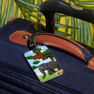 Cute Safari Elephant Pixel Art Luggage Tag