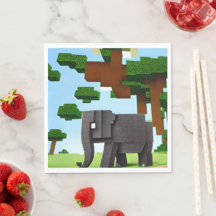 Cute Safari Elephant Pixel Art Napkins