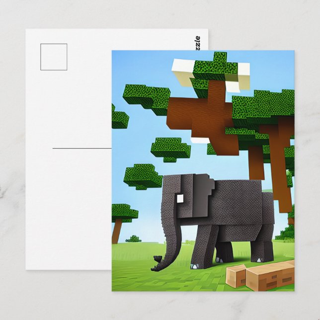 Cute Safari Elephant Pixel Art Postcard (Front/Back)