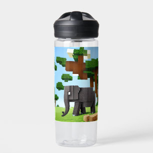 Cute Safari Elephant Pixel Art Water Bottle