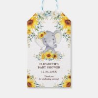 Cute Safari Elephant Sunflowers Baby Shower Favor Gift Tags