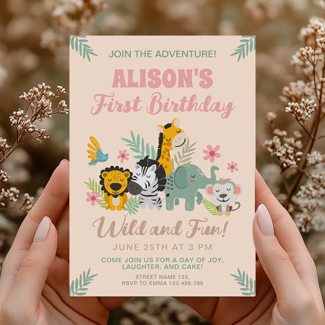 Cute Safari First Birthday Invitation (Creator Uploaded)