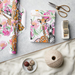 Cute Safari friends, giraffe, zebra, tiger Wrapping Paper