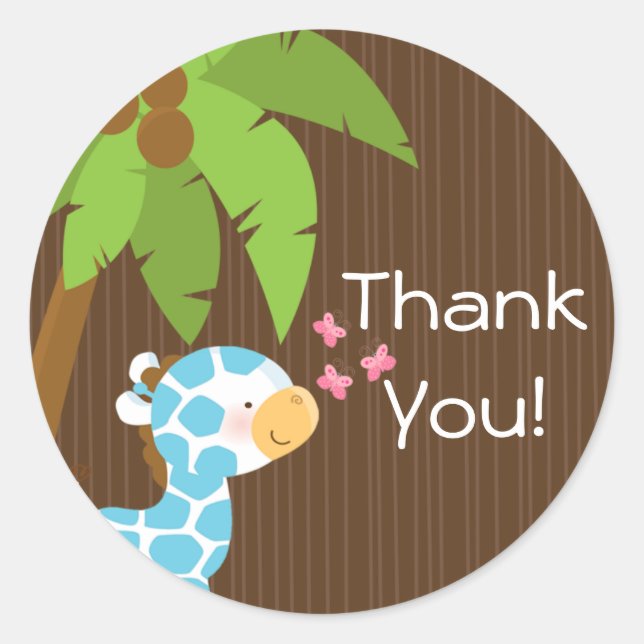 Cute Safari Giraffe Boy Baby Shower Stickers (Front)