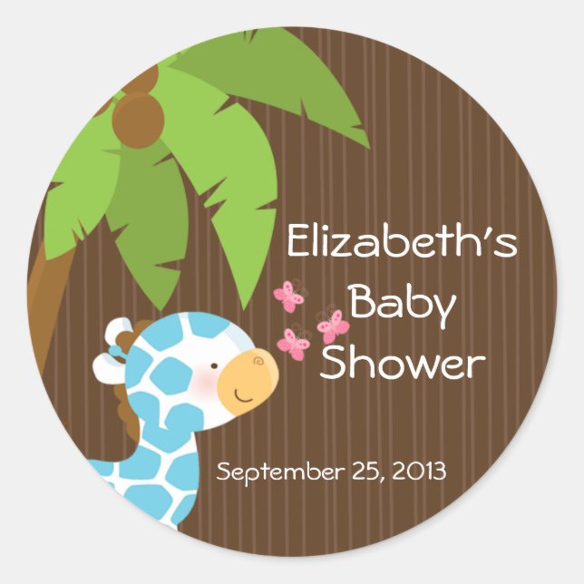 Cute Safari Giraffe Boy Baby Shower Stickers (Front)