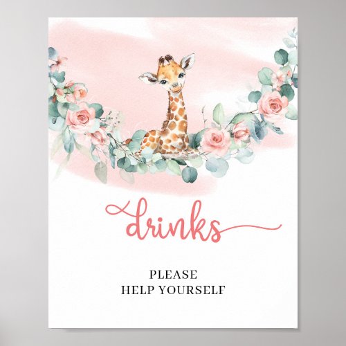 Cute Safari Giraffe Eucalyptus drinks table sign