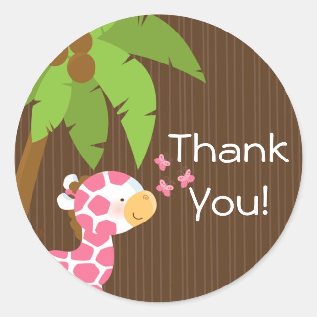Cute Safari Giraffe Girl Baby Shower Stickers (Front)