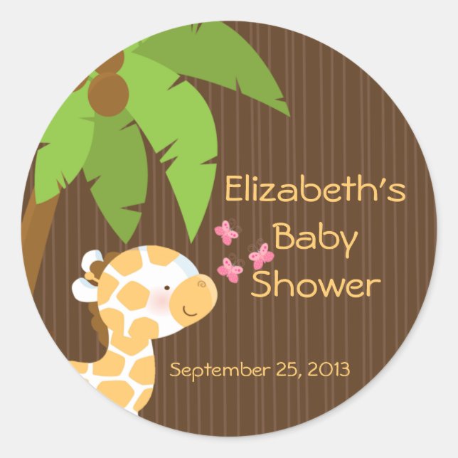 Cute Safari Giraffe Neutral Baby Shower Stickers (Front)