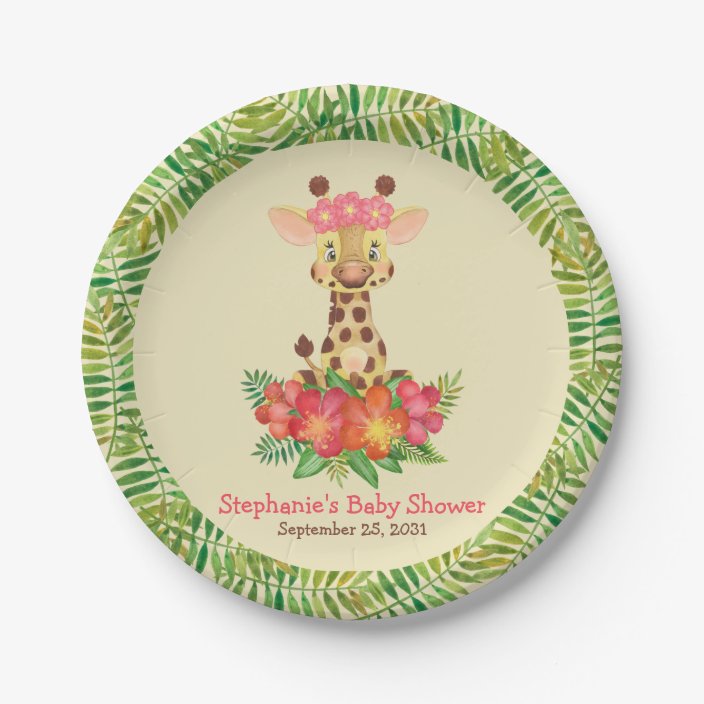 Cute Safari Giraffe Personalized Baby Shower Paper Plate