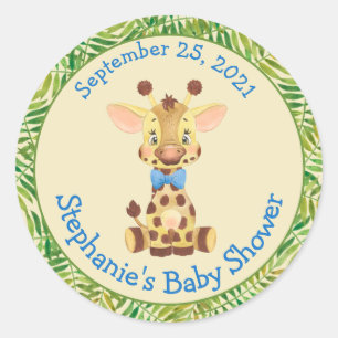 Cute Safari Giraffe Personalized Boy Baby Shower Classic Round Sticker