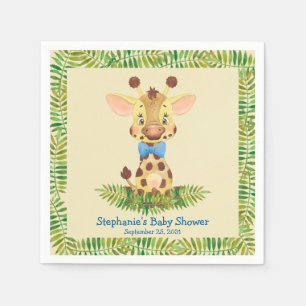 Cute Safari Giraffe Personalized Boy Baby Shower Napkins