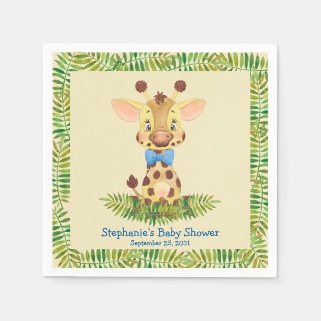 Cute Safari Giraffe Personalized Boy Baby Shower  Napkins (Front)