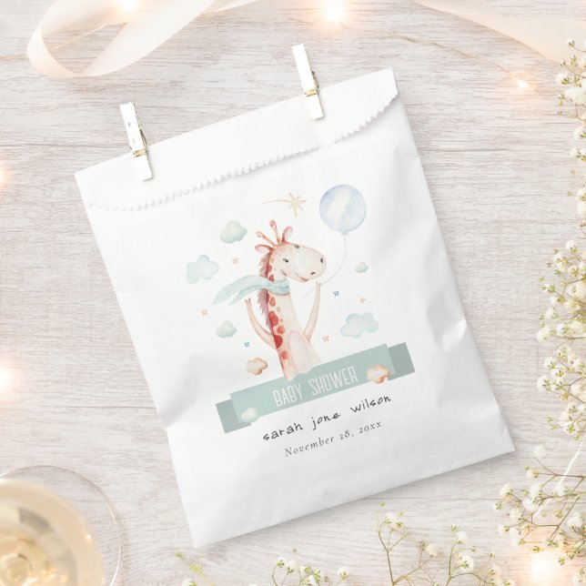 Cute Safari Giraffe Star Cloud Balloon Baby Shower Favor Bag (Clipped)