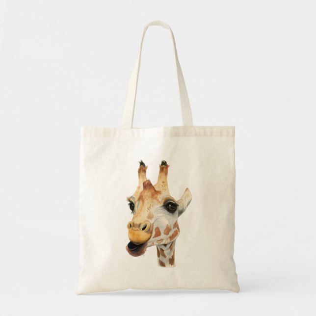 Cute Safari Giraffe Watercolor Tote Bag (Front)