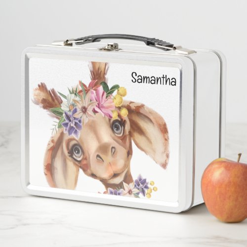 Cute safari giraffe wild animal kids accent pillow metal lunch box