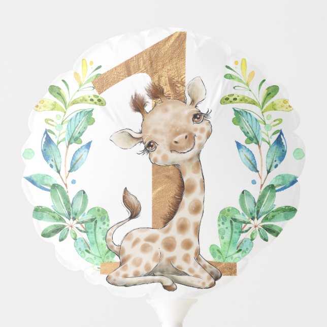 Cute Safari Giraffe Wild One Birthday Party Balloon (Front)