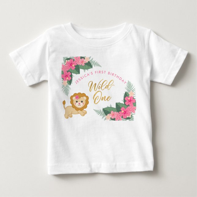 Cute safari girls wild one baby T-Shirt (Front)