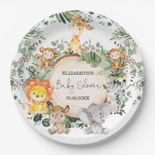 Cute Safari Greenery Jungle Baby Animals Shower Paper Plates