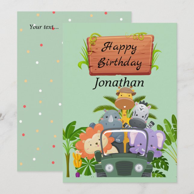 Cute Safari in the jungle l Greenery 1st Birthday Holiday Card (Front/Back)