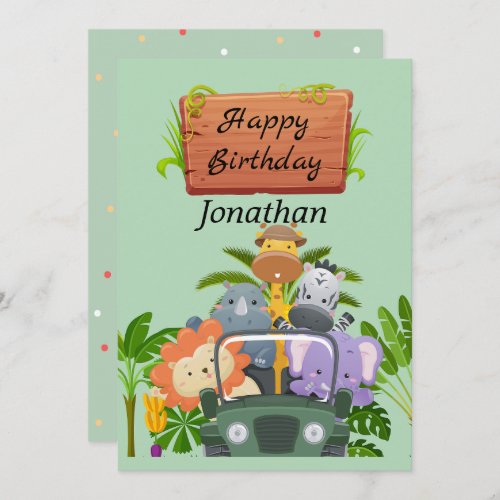 Cute Safari in the jungle l Greenery 1st Birthday Holiday Card