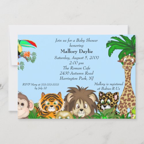 Cute Safari It's A Jungle Boy Baby Shower Personalized Invite