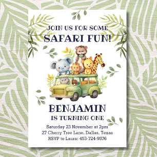 Cute Safari Jungle 1st Birthday Invitation