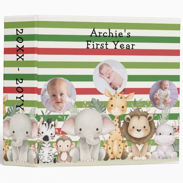 Cute Safari Jungle Animal 3 Baby Boy Photos Album  3 Ring Binder (Front/Spine)