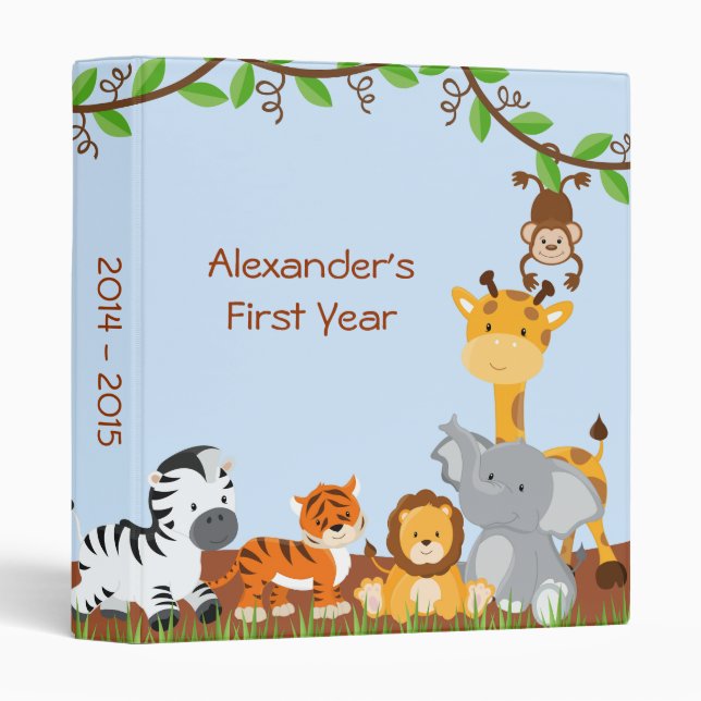 Cute Safari Jungle Animal Baby Boy Photo Album 3 Ring Binder (Front/Spine)