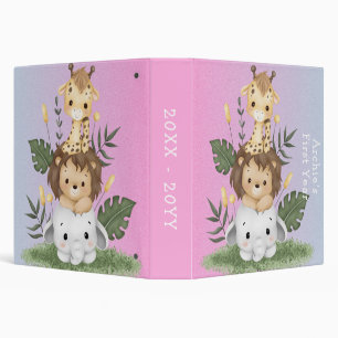 Cute Safari Jungle Animal Baby Girl Photo Album  3 Ring Binder